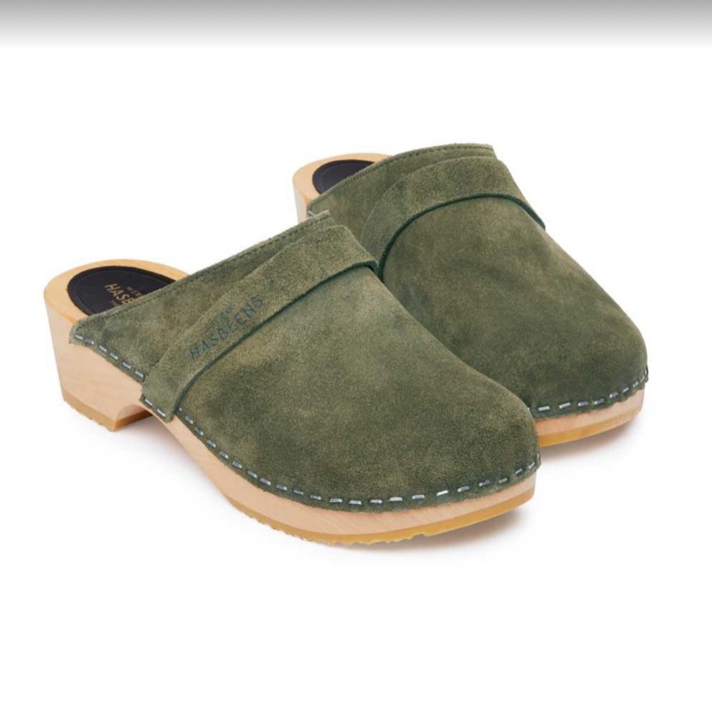 NIB Swedish Hasbeens Husband in Olive Suede Size 38